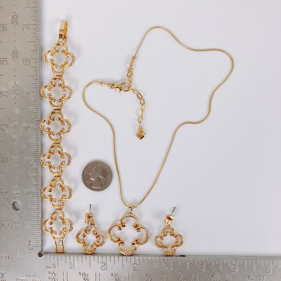 Brighton Crystal Pendant Necklace Bracelet Earrings Set Scroll Clover READ - Picture 10 of 16